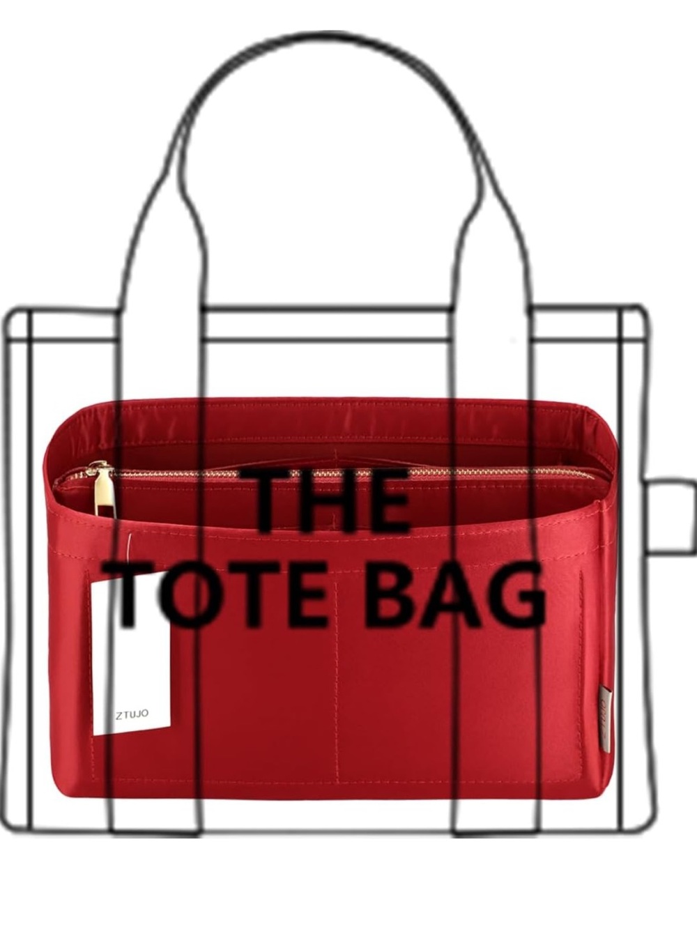 Purse Organizer Insert For Handbags, Purse Organizer With Zipper Silky Red.